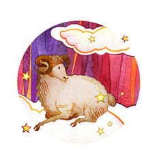 Wall Mural - Astrological sign of the zodiac Aries, textured, isolated on a round  pattern background