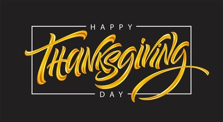 Wall Mural - Thanksgiving typography for greeting cards and poster. Golden Calligraphy lettering. Vector illustration