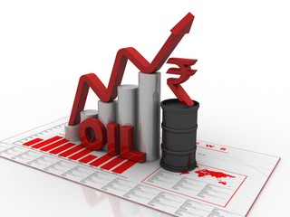 3D rendering oil tank graph with indian rupee
 