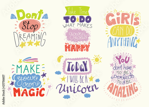 Fotografía Set of hand written inspirational lettering quotes