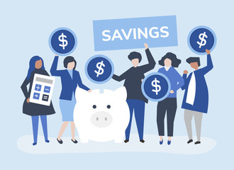 Poster - Diverse group of people and savings concept illustration