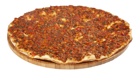 Turkish food lahmacun on white background 