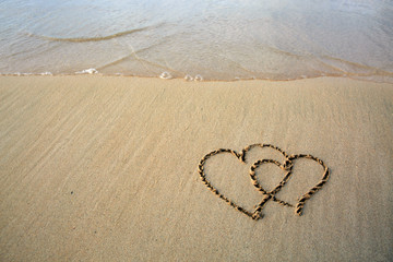 Two love hearts on the caribbean beach.