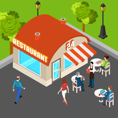 Poster - Restaurant Building Isometric Composition