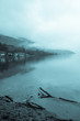 Charming foggy morning, lake. Norway