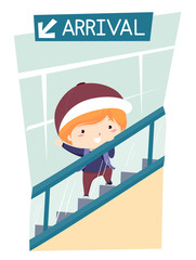 Poster - Kid Boy Airport Arrival Escalator Illustration