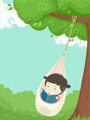 Canvas Print - Kid Girl Pod Swing Outdoor Read Illustration