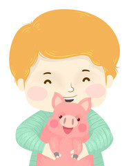 Wall Mural - Kid Boy Pet Pig Illustration