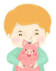 Poster - Kid Boy Pet Pig Illustration