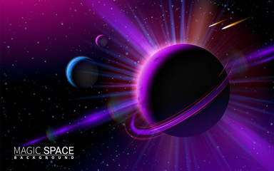 Wall Mural - abstract space background with stars and moon. vector illustration modern background. effect realist