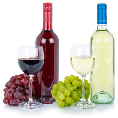 Wall Mural - Wines wine tasting collection bottle red white alcohol grapes isolated