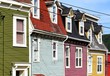 partial view of the facade of colourful row houses, St John's Newfoundland Canada 
