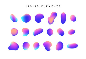 gradient iridescent shapes. set isolated liquid elements of holographic chameleon design palette of 