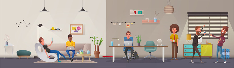 Wall Mural - Office interior. Modern apartment scandinavian or loft design. Cartoon vector illustration