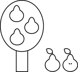 Wall Mural - Coloring page. Stylized cartoon pear tree with fruits in flat style