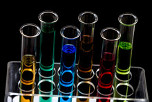 Laboratory Colorful Test Tubes Sample On Black Background