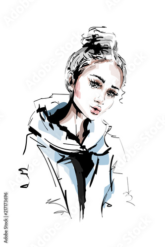 Hand Drawn Beautiful Young Woman Portrait Cute Stylish Girl In Casual Clothes Fashion Woman Sketch Buy This Stock Vector And Explore Similar Vectors At Adobe Stock Adobe Stock