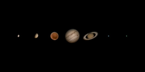 the seven extraterrestrial planets of the solar system: mercury, venus, mars, jupiter, saturn, uranu