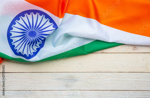 India Flag On Wood Texture Background Concept For 15 August