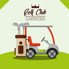 Sticker - golf club tournament car and bag on field vector illustration vector illustration