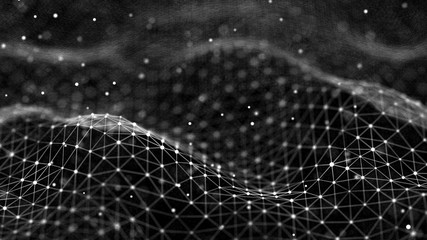 Poster - Data technology background. Abstract background. Connecting dots and lines on dark background. 3D rendering. 4k.