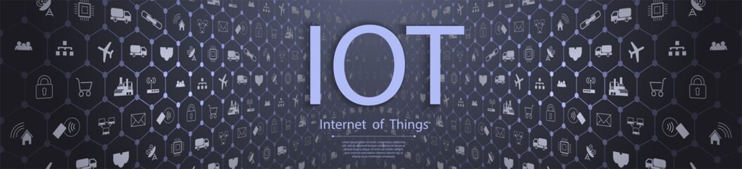 Fototapete - Internet of things (IoT) and networking concept for connected devices. Spider web of network connections with on a futuristic blue background