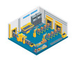 Modern Isometric Factory Manufacture Interior With Conveyor Belt Machine Illustration 