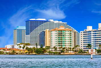 Canvas Print - Blue and White Condos on Canal