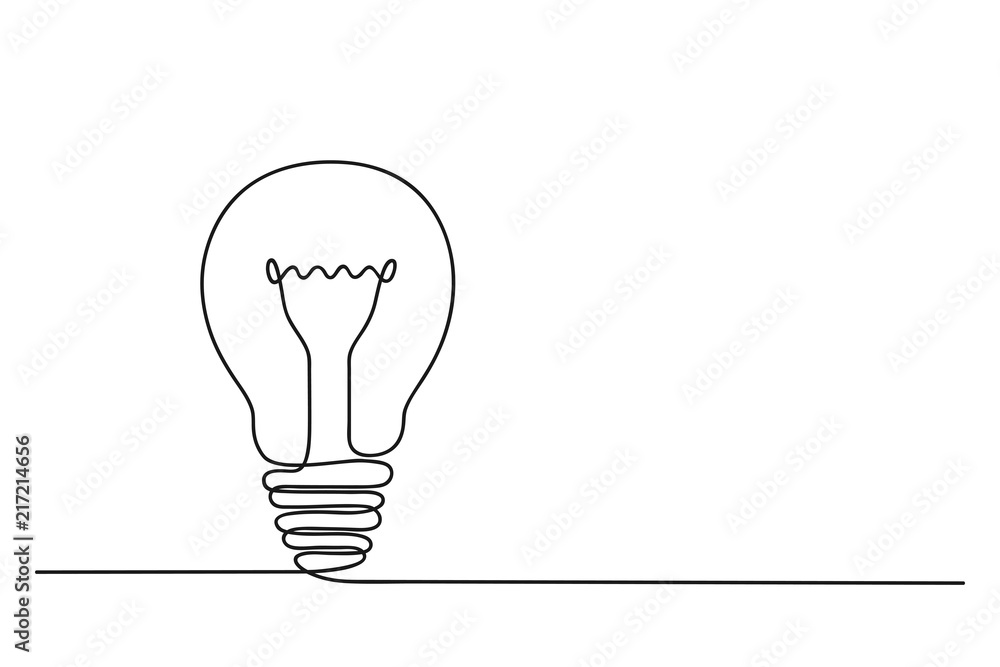 Continuous one line drawing of electric light bulb. Concept of idea ...