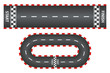 Racing track, top view of asphalt roads set, kart race with start and finish line. Vector illustration.