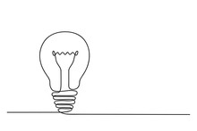 Continuous One Line Drawing Of Electric Light Bulb. Concept Of Idea Emergence. Vector Illustration.