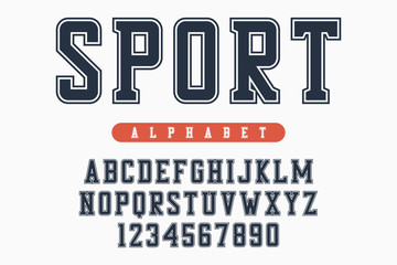 Sport font, original college alphabet. Athletic style letters and numbers for sportswear, t-shirt, university logo. Retro varsity typeface. Vector illustration.