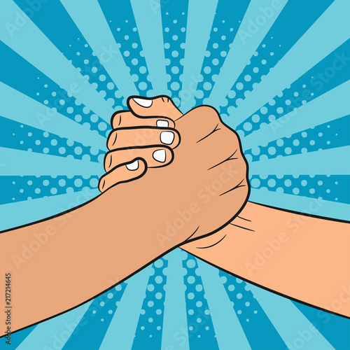 Fotografie, Obraz Brotherly handshake illustration in pop art style