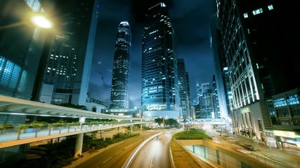 Fototapete - hyper lapse, traffic in Hong Kong at sunset time,  ultra wide lens