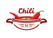 Chili Soup With Red Pepper Vector Emblem