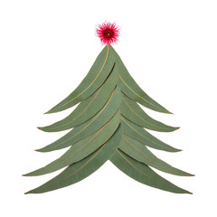 An Aussie Christmas tree made up of Australian gum tree leaves with a small red gum nut blossom as the star