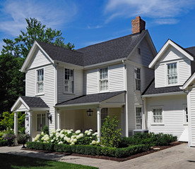 Sticker - white clapboard house with gable and portico entrance