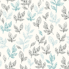 Wall Mural - Hand drawn leaf seamless pattern.