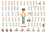 Fototapeta Na drzwi - Set of men character vector design. Presentation in various action with emotions, running, standing, walking and working. no5