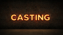 Neon Sign On Brick Wall Background - Casting. 3d Rendering