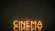 Neon Sign on Brick Wall background - Cinema. 3d rendering