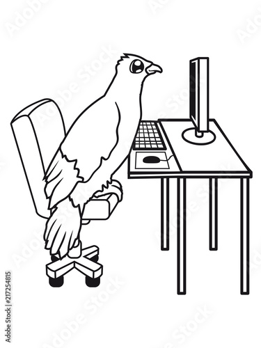 Computer Arbeit Buro Job Nerd Geek Pc Spielen Zocken Schreibtisch Suss Niedlich Comic Cartoon Gesicht Rabe Sitzend Adler Falke Taube Vogel Fliegen Clipart Acheter Cette Illustration Libre De Droit Et Decouvrir