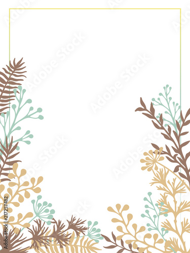 Herbal twigs and branches border vector invitation card.