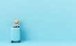 Leinwandbild Motiv Blue suitcase with sun glasses, hat and camera on pastel blue background. travel concept minimal . 3d rendering 
