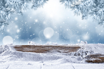 desk of free space and winter background