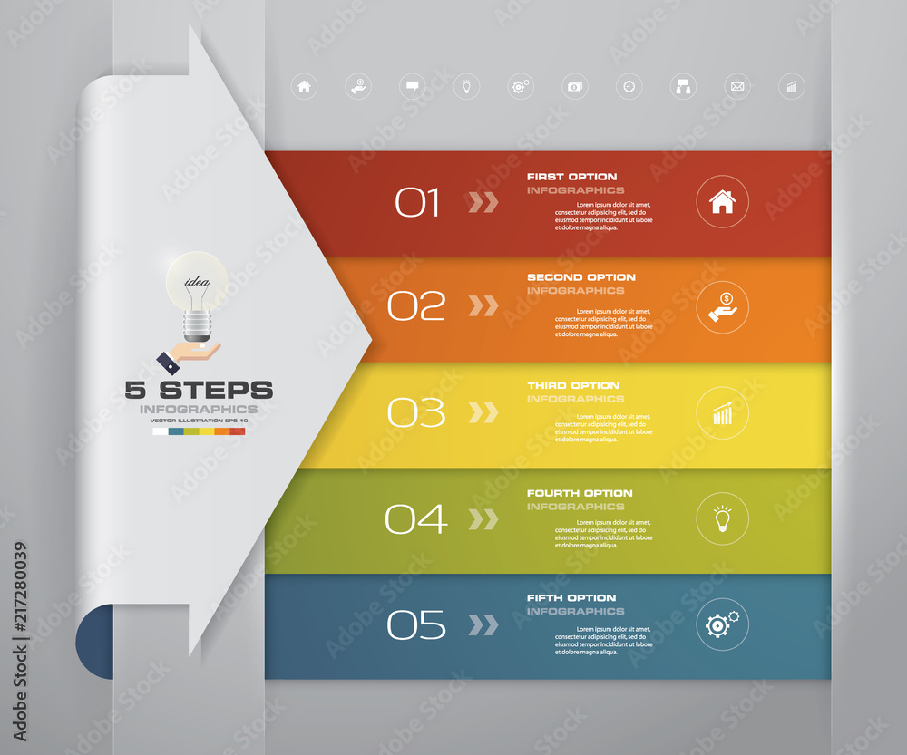5 steps Infographics element arrow template chart for presentation ...