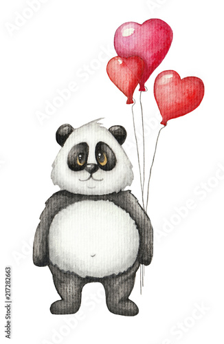 sliczna-akwareli-panda-z-czerwien-balonem-recznie-rysowane-dzieci-ilustracja