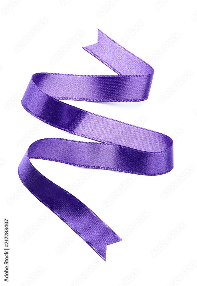Purple satin ribbon on white background