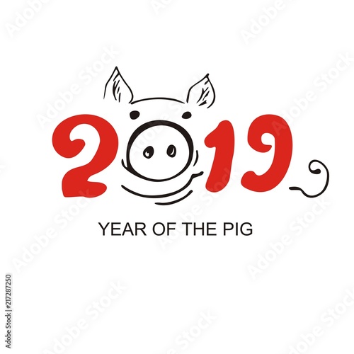 The logo of the year of the Pig Head and lettering The logo of the year of the Pig Head and lettering