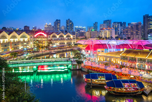aerial view of Clarke Quay in singapore at night Canvas Print